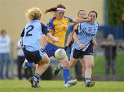 14 August 2010; Eimear Considine, Clare, in action against Rachel Ruddy, left, and Avril Cluxton, Dublin. TG4 Ladies Football All-Ireland Senior Championship Quarter-Final, Clare v Dublin, St Rynagh's, Banagher, Co. Offaly. Picture credit: Brendan Moran / SPORTSFILE