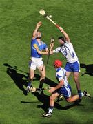 15 August 2010; Conor O'Mahony, Tipperary, contests a dropping ball with Kevin Moran, Waterford. GAA Hurling All-Ireland Senior Championship Semi-Final, Waterford v Tipperary, Croke Park, Dublin. Picture credit: Brendan Moran / SPORTSFILE
