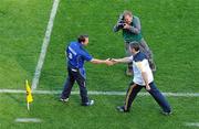 15 August 2010; Waterford manager Davy Fitzgerald, left, shakes hands with Tipperary manager Liam Sheedy after the final whistle. GAA Hurling All-Ireland Senior Championship Semi-Final, Waterford v Tipperary, Croke Park, Dublin. Picture credit: Brendan Moran / SPORTSFILE