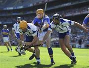 15 August 2010; Lar Corbett, Tipperary, attempts to squeeze through Liam Lawlor, left, and Tony Browne, Waterford. GAA Hurling All-Ireland Senior Championship Semi-Final, Waterford v Tipperary, Croke Park, Dublin. Picture credit: Dáire Brennan / SPORTSFILE