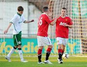 15 August 2010; Tom Cleverley, right, Manchester United Reserves, celebrates after scoring his side's first goal with team-mate Robert Brady. Platinum One Challenge, Shamrock Rovers v Manchester United Reserves, Tallaght Stadium, Tallaght, Dublin. Picture credit: David Maher / SPORTSFILE