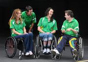 16 August 2010; The Paralympic Council of Ireland today announced OCS Ireland as one of the official sponsors of the 2012 Irish Paralympic team. This partnership agreement sees OCS Ireland becoming the title sponsor of the inaugural Irish Paralympic Awards which will take place following the team's return from the 2012 Paralympic Games in London. In attendance at the announcement is, from left, Eimear Breathnach, Beijing Paralympian, Table Tennis, from Dundrum, Dublin, Michael McKillop, Paralympic and World 800m (T37) Champion, from Antrim, Karen Cromie, Rowing, from Fermanagh, and Padraic Moran, 2010 Boccia World Champion (BC1), from Bray, Co. Wicklow. Paralympic Council of Ireland Announce Partnership Agreement, Collinstown Suite, Dublin Airport, Dublin. Picture credit: Stephen McCarthy / SPORTSFILE