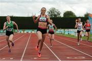 2 July 2016; Sharlene Mawdsley of Newport A.C. celebrates after winning the Junior Womens 200m during the GloHealth National Junior and U23 Track & Field Championships at Tullamore Harriers Stadium in Tullamore, Offaly. Photo by Sam Barnes/Sportsfile