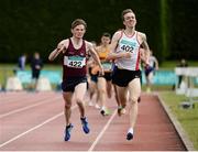 2 July 2016; William Crowe of North Sligo A.C., 402, on his way to winning the Junior Men 1500m ahead of Jack O'Leary of Mullingar Harriers A.C., 422, during the GloHealth National Junior and U23 Track & Field Championships at Tullamore Harriers Stadium in Tullamore, Offaly. Photo by Sam Barnes/Sportsfile