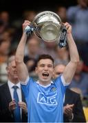 3 July 2016; Dublin captain Paddy Smyth lifts the Hanrahan Cup after the Electric Ireland Leinster GAA Hurling Minor Championship Final match between Dublin and Wexford at Croke Park in Dublin. Photo by Piaras Ó Mídheach/Sportsfile