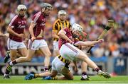 3 July 2016; John Hanbury of Galway clears the ball despite the pressure of Eoin Larkin of Kilkenny during the Leinster GAA Hurling Senior Championship Final match between Galway and Kilkenny at Croke Park in Dublin. Photo by Stephen McCarthy/Sportsfile
