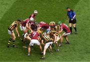3 July 2016; Referee Fergal Hogan looks on as Kilkenny players, including TJ Reid, Lester Ryan, Colin Fennelly, Walter Walsh and Eoin Larkin, together with Galway players Aidan Hatre, David Burke, Conor Cooney, Gearóid McInerney, Daithi  Burke and Padraic Mannion, search for the sliothar during the Leinster GAA Hurling Senior Championship Final match between Galway and Kilkenny at Croke Park in Dublin. Photo by Ray McManus/Sportsfile