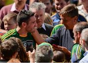 3 July 2016; Kerry captain Bryan Sheehan is congratulated by former Kerry player and club-mate Maurice Fitzgerald after the Munster GAA Football Senior Championship Final match between Kerry and Tipperary at Fitzgerald Stadium in Killarney, Co Kerry. Photo by Brendan Moran/Sportsfile