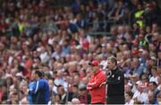 3 July 2016; Tyrone manager Mickey Harte, left, and selector Gavin Devlin during the Ulster GAA Football Senior Championship Semi-Final Replay between Tyrone and Cavan at St Tiemach's Park in Clones, Co Monaghan. Photo by Ramsey Cardy/Sportsfile