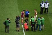 3 July 2016; Galway captain David Burke and Kilkenny captain Lester Ryan join referee Fergal horgan for the coin toss ahead of the Leinster GAA Hurling Senior Championship Final match between Galway and Kilkenny at Croke Park in Dublin. Photo by Ray McManus/Sportsfile
