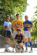 17 August 2010; At a photocall ahead of the back to back Bord Gáis Energy GAA Hurling All-Ireland Semi-Final clashes which take place as a double header at O’Connor Park in Tullamore on Saturday next, clockwise from left, Oisin Gough, of Dublin, Antrim captain Cormac Donnelly, Noel McGrath, of Tipperary, and Galway’s David Burke. Tipperary will play Antrim at 4pm while Leinster champions Dublin will take on Galway at 6pm. St. Stephen's Green, Dublin. Picture credit: Brendan Moran / SPORTSFILE