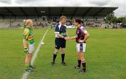 14 August 2010; Referee Joe Murray shakes hands with Galway captain Emer Flaherty in the company of Kerry captain Bernie Breen. TG4 Ladies Football All-Ireland Senior Championship Quarter-Final, Galway v Kerry, St Rynagh's, Banagher, Co. Offaly. Picture credit: Brendan Moran / SPORTSFILE