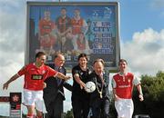 18 August 2010; Lord Mayor of Dublin Councillor Gerry Breen, with from left, David McGill, Shelbourne, Fran Gavin, Director of the Airtricity League, Ken Oman, Bohemians, and Ian Birmingham, St. Patrick's Athletic, at the launch of the Dublin City Council European City of Sport billboard campaign to promote Airtricity League football in the city. Malahide Road, Dublin. Picture credit: Brian Lawless / SPORTSFILE