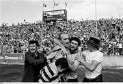 28 August 1983; Dublin's Brian Mullins, left, and team-mate Ciarán Duff celebrate with supporters after the final whistle. All-Ireland Senior Football Championship Semi-Final Replay, Dublin v Cork, Páirc Uí Chaoimh, Cork. Picture credit: Ray McManus / SPORTSFILE