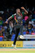 3 July 2016; Carlos Brathwaite of St Kitts & Nevis Patriots celebrates the wicket of David Miller during Match 6 of the Hero Caribbean Premier League between St Kitts & Nevis Patriots and St Lucia Zouks at Warner Park in Basseterre, St Kitts. Photo by Ashley Allen/Sportsfile