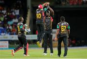 3 July 2016; Patriots celebrate the wicket of David Miller during Match 6 of the Hero Caribbean Premier League between St Kitts & Nevis Patriots and St Lucia Zouks at Warner Park in Basseterre, St Kitts. Photo by Ashley Allen/Sportsfile