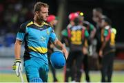 3 July 2016; David Miller leaves the field of play out bowled during Match 6 of the Hero Caribbean Premier League between St Kitts & Nevis Patriots and St Lucia Zouks at Warner Park in Basseterre, St Kitts. Photo by Ashley Allen/Sportsfile
