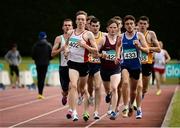 2 July 2016; William Crowe of North Sligo A.C., 402, Jack O'Leary of Mullingar Harriers A.C., 422, and Pierre Murchan of Dublin City Harriers, 433, competing in the Junior Men's 1500m during the GloHealth National Junior and U23 Track & Field Championships at Tullamore Harriers Stadium in Tullamore, Offaly. Photo by Sam Barnes/Sportsfile