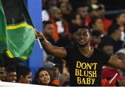 4 July 2016; A supporter of Jamaica Tallawahs during Match 7 of the Hero Caribbean Premier League between Trinbago Knight Riders and Jamaica Tallawahs at Queen's Park Oval, in Port of Spain, Trinidad. Photo by Randy Brooks/Sportsfile