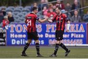 5 July 2016; Noel Haverty of Longford, right, celebrates after scoring his side's second goal with team-mate Philip Gannon during the SSE Airtricity League Premier Division match between Dundalk and Longford Town at Oriel Park in Dundalk, Co Louth. Photo by Sportsfile