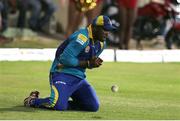 5 July 2016; Tridents fielder Ashley Nurse drops a catch in the outfield during Match 8 of the Hero Caribbean Premier League between St Kitts & Nevis Patriots and Barbados Tridents at Warner Park in Basseterre, St Kitts. Photo by Ashley Allen/Sportsfile