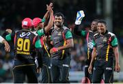 5 July 2016; Patriots celebrate the dismissal of Trident's Steven Taylor during Match 8 of the Hero Caribbean Premier League between St Kitts & Nevis Patriots and Barbados Tridents at Warner Park in Basseterre, St Kitts. Photo by Ashley Allen/Sportsfile