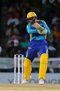 5 July 2016; Shoaib Malik plays the ball through the offside during Match 8 of the Hero Caribbean Premier League between St Kitts & Nevis Patriots and Barbados Tridents at Warner Park in Basseterre, St Kitts. Photo by Ashley Allen/Sportsfile