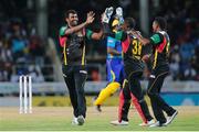 5 July 2016; Patriots celebrate the wicket of Trident's Steven Taylor during Match 8 of the Hero Caribbean Premier League between St Kitts & Nevis Patriots and Barbados Tridents at Warner Park in Basseterre, St Kitts. Photo by Ashley Allen/Sportsfile