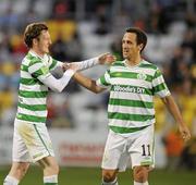 20 August 2010; Gary Twigg, left, Shamrock Rovers, celebrates after scoring his side's fourth goal with team-mate Neale Fenn, right. Airtricity League Premier Division, Shamrock Rovers v Bray Wanderers, Tallaght Stadium, Tallaght, Dublin. Picture credit: David Maher / SPORTSFILE
