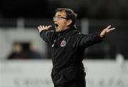 20 August 2010; Bohemian manager Pat Fenlon appeals for the final whistle near the end of the game. Airtricity League Premier Division, Dundalk v Bohemians Oriel Park, Dundalk, Co. Louth. Picture credit: Oliver McVeigh / SPORTSFILE
