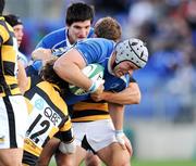 20 August 2010; Mike Ross, Leinster, is tackled by Dom Waldouck and Riki Flutey, London Wasps. Pre-season Friendly, Leinster v London Wasps, Donnybrook Stadium, Dublin. Picture credit: Matt Browne / SPORTSFILE