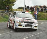 21 August 2010; Jonathan Greer and Dai Roberts in their Mitsubishi Lancer Evo IX in action during SS11 in the Ulster Rally Round 5 - 2010 Irish Tarmac Rally Championship, Antrim and Mid-Ulster regions. Picture credit: Philip Fitzpatrick / SPORTSFILE