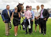 21 August 2010; Pathfork, with from left, owners Tom and Bonnie Hamilton, jockey Fran Berry, Adrian Healy, trainer, Jessica Harrington and Ben McElroy after winning The Galileo European Breeders Fund Futurity Stakes. Horse Racing, Curragh Racecourse, Co. Kildare. Picture credit: Barry Cregg / SPORTSFILE