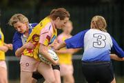 21 August 2010; Niamh English, Highfield, in action against Siobah Fleming, left, and Niamh Dempsey, Tralee. Womens Senior Cup Final, 2010 Meteor Munster Rugby Sevens, Garryowen Rugby Club, Dooradoyle, Limerick. Picture credit: Diarmuid Greene / SPORTSFILE