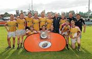 21 August 2010; The Bruff, Co. Limerick, team celebrate after victory over Old Crescent in the Mens Senior Plate Final. 2010 Meteor Munster Rugby Sevens, Garryowen Rugby Club, Dooradoyle, Limerick. Picture credit: Diarmuid Greene / SPORTSFILE