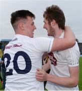 6 July 2016; Sean Kavanagh, left, and Aaron Masterson of Kildare celebrate after the Electric Ireland Leinster GAA Football Minor Championship Semi-Final match between Meath and Kildare at Páirc Tailteann in Navan, Co Meath. Photo by Piaras Ó Mídheach/Sportsfile