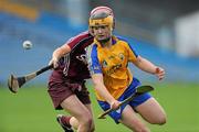 22 August 2010; Susan Fahy, Clare, in action against Karen Brien, Galway. All-Ireland Minor A Camogie Championship Final, Galway v Clare, Semple Stadium, Thurles, Co. Tipperary. Picture credit: Matt Browne / SPORTSFILE
