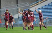 22 August 2010; Galway players celebrate after the final whistle. Gala All-Ireland Senior Camogie Championship Semi-Final Replay, Galway v Cork, Semple Stadium, Thurles, Co. Tipperary. Picture credit: Matt Browne / SPORTSFILE