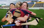 22 August 2010; Niamh Kilkenny, Galway, celebrates with her team-mates Heather Cooney, left, and Sandra Tannian, right after the game. Gala All-Ireland Senior Camogie Championship Semi-Final Replay, Galway v Cork, Semple Stadium, Thurles, Co. Tipperary. Picture credit: Matt Browne / SPORTSFILE