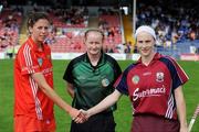 22 August 2010; Referee, Una Kearney with Orla Cotter, Cork, and Therese Maher, Galway. Gala All-Ireland Senior Camogie Championship Semi-Final Replay, Galway v Cork, Semple Stadium, Thurles, Co. Tipperary. Picture credit: Matt Browne / SPORTSFILE