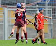 22 August 2010; Aislinn Connolly and Niamh Kilkenny, Galway, celebrates after the final whistle. Gala All-Ireland Senior Camogie Championship Semi-Final Replay, Galway v Cork, Semple Stadium, Thurles, Co. Tipperary. Picture credit: Matt Browne / SPORTSFILE