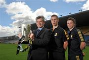 23 August 2010; ESB, proud sponsor of the GAA All-Ireland Minor Championship is creating Positive Energy ahead of this year’s ESB GAA Minor Hurling Championship Final in Croke Park on Sunday 5th September, where Kilkenny will face Clare. Pictured in Semple Stadium are, from left, Ken McKervey, Commercial Manager, ESB Energy Solutions, Kilkenny captain Cillian Buckley, and Clare captain Paul Flanagan. Clare will be looking to upset the history books by adding to their maiden 1997 All Ireland victory, whilst Kilkenny will be trying to wrestle back the title they lost last year to Galway and add to their unrivalled 19 Minor Championships to date. ESB GAA Hurling All-Ireland Minor Championship Final Captains Photocall, Semple Stadium, Thurles, Co. Tipperary. Picture credit: Brendan Moran / SPORTSFILE