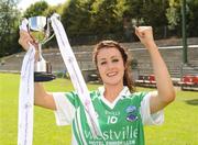 22 August 2010; Fermanagh captain Joanne Doonan lifts the cup after the game. All-Ireland Ladies Football U16B Shield Final, Waterford v Fermanagh, St Rynagh's, Banagher, Co. Offaly. Picture credit: Oliver McVeigh / SPORTSFILE