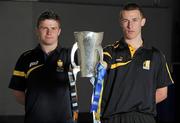 23 August 2010; ESB, proud sponsor of the GAA All-Ireland Minor Championship is creating Positive Energy ahead of this year’s ESB GAA Minor Hurling Championship Final in Croke Park on Sunday 5th September, where Kilkenny will face Clare. Pictured in Semple Stadium are, from left, Clare captain Paul Flanagan, left, with Kilkenny captain Cillian Buckley. Clare will be looking to upset the history books by adding to their maiden 1997 All Ireland victory, whilst Kilkenny will be trying to wrestle back the title they lost last year to Galway and add to their unrivalled 19 Minor Championships to date. ESB GAA Hurling All-Ireland Minor Championship Final Captains Photocall, Semple Stadium, Thurles, Co. Tipperary. Picture credit: Brendan Moran / SPORTSFILE