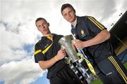 23 August 2010; ESB, proud sponsor of the GAA All-Ireland Minor Championship is creating Positive Energy ahead of this year’s ESB GAA Minor Hurling Championship Final in Croke Park on Sunday 5th September, where Kilkenny will face Clare. Pictured in Semple Stadium are Kilkenny captain Cillian Buckley, left, and Clare captain Paul Flanagan. Clare will be looking to upset the history books by adding to their maiden 1997 All Ireland victory, whilst Kilkenny will be trying to wrestle back the title they lost last year to Galway and add to their unrivalled 19 Minor Championships to date. ESB GAA Hurling All-Ireland Minor Championship Final Captains Photocall, Semple Stadium, Thurles, Co. Tipperary. Picture credit: Brendan Moran / SPORTSFILE