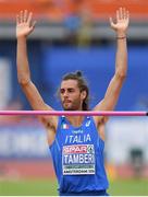 9 July 2016; Gianmarco Tamberi of Italy celebrates clearing 2.19m during the Men's High Jump qualifying round on day four of the 23rd European Athletics Championships at the Olympic Stadium in Amsterdam, Netherlands. Photo by Brendan Moran/Sportsfile