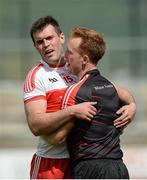 9 July 2016; Mark Lynch of Derry celebrates with assistant manager Brian McGuckin after the final whistle in the GAA Football All-Ireland Senior Championship - Round 2A match between Derry and Meath at Derry GAA Centre of Excellence in Owenbeg, Derry. Photo by Oliver McVeigh/Sportsfile