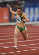 9 July 2016; Niamh Whelan of Ireland crosses the line during the Women's 4 x 100m Relay qualifying round on day four of the 23rd European Athletics Championships at the Olympic Stadium in Amsterdam, Netherlands. Photo by Brendan Moran/Sportsfile