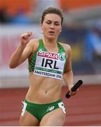 9 July 2016; Niamh Whelan of Ireland crosses the line during the Women's 4 x 100m Relay qualifying round on day four of the 23rd European Athletics Championships at the Olympic Stadium in Amsterdam, Netherlands. Photo by Brendan Moran/Sportsfile