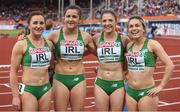 9 July 2016; The Ireland team, from left, Joan Healy, Phil Healy, Sarah Murray and Niamh Whelan after the Women's 4 x 100m Relay qualifying round on day four of the 23rd European Athletics Championships at the Olympic Stadium in Amsterdam, Netherlands. Photo by Brendan Moran/Sportsfile
